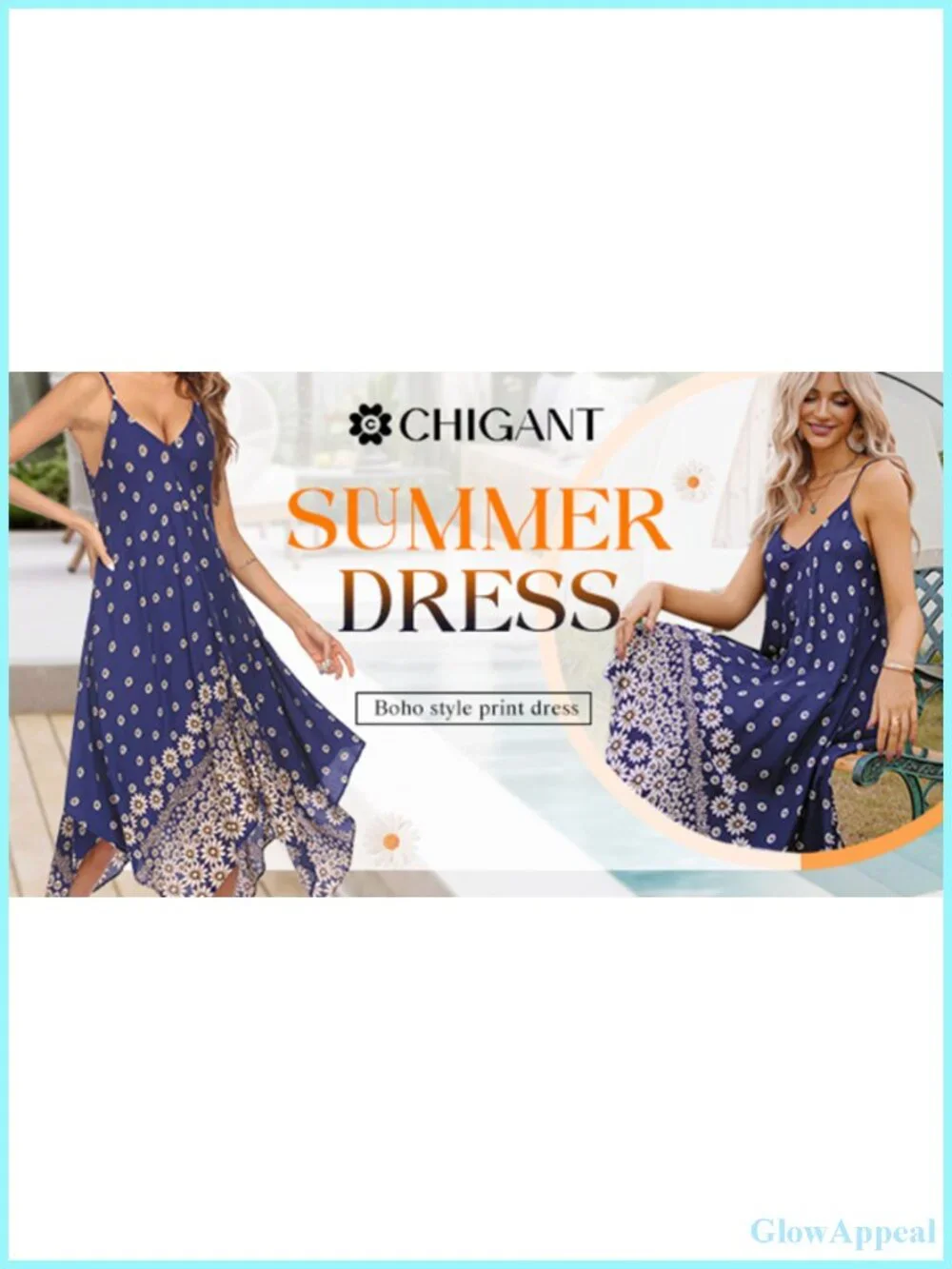 Boho Spaghetti Strap Midi Sundress with Deep V-Neck, Flowy Ruffle Hem,